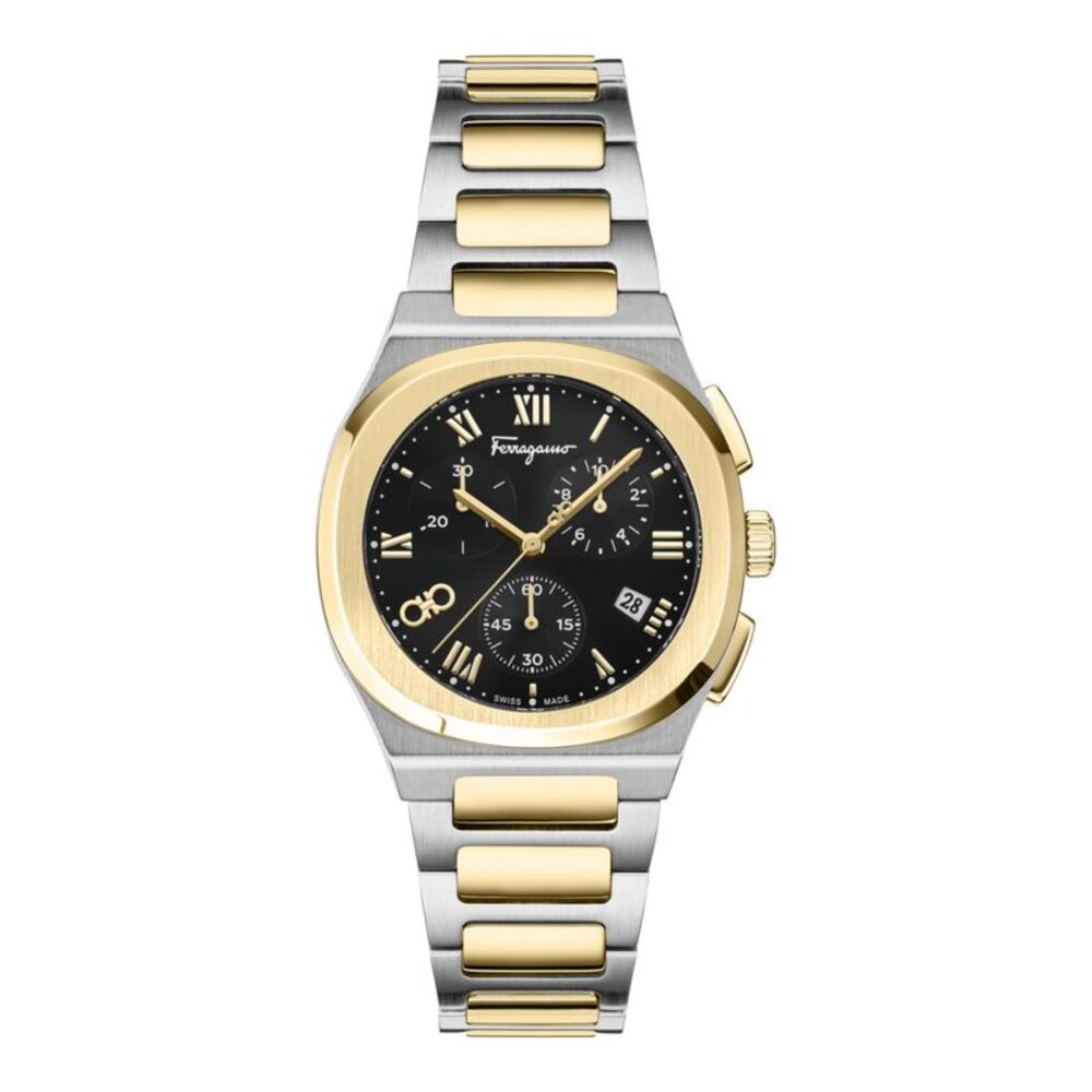 Ferragamo  Elliptical Chronograph Watch Two Tone Mens